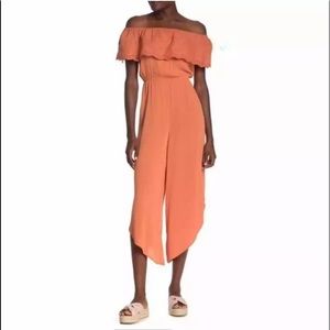 off the shoulder jumpsuit-light rust color